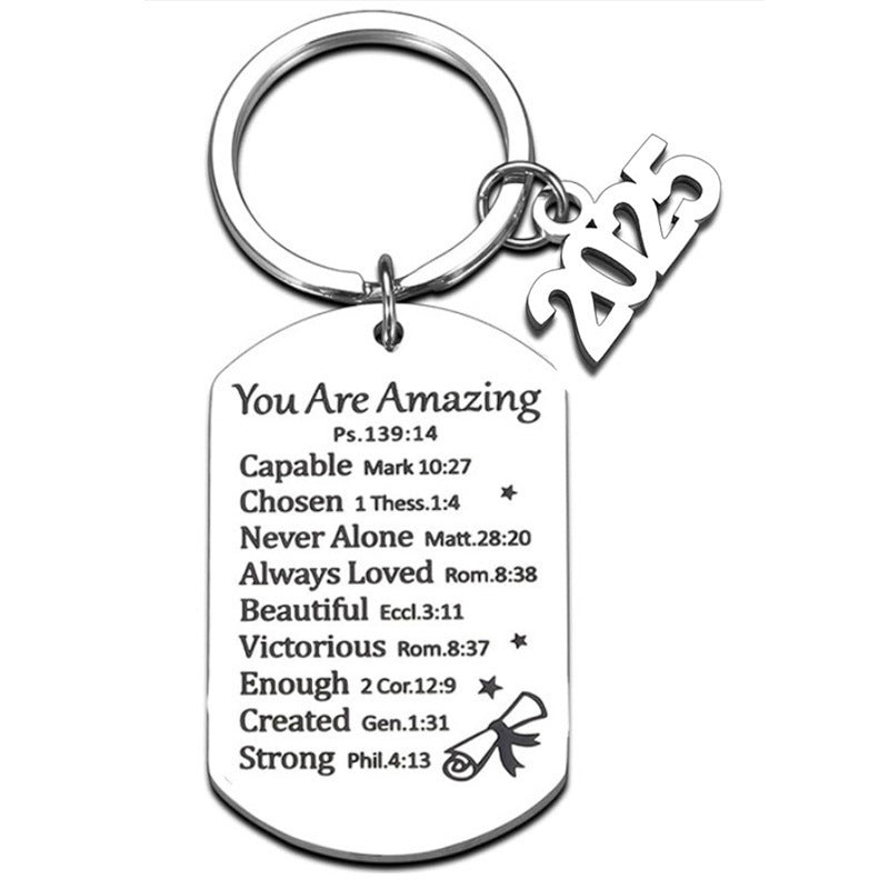 Wholesale Cross-border light luxury graduation season stainless steel keychain